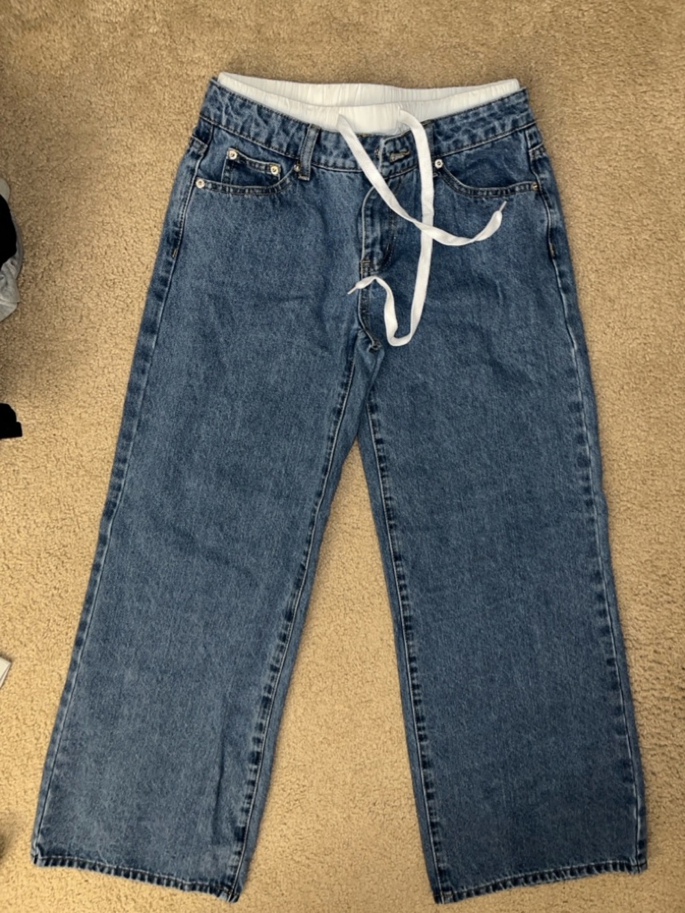 Junior’s Blue Denim Jeans with White Drawstring Waist